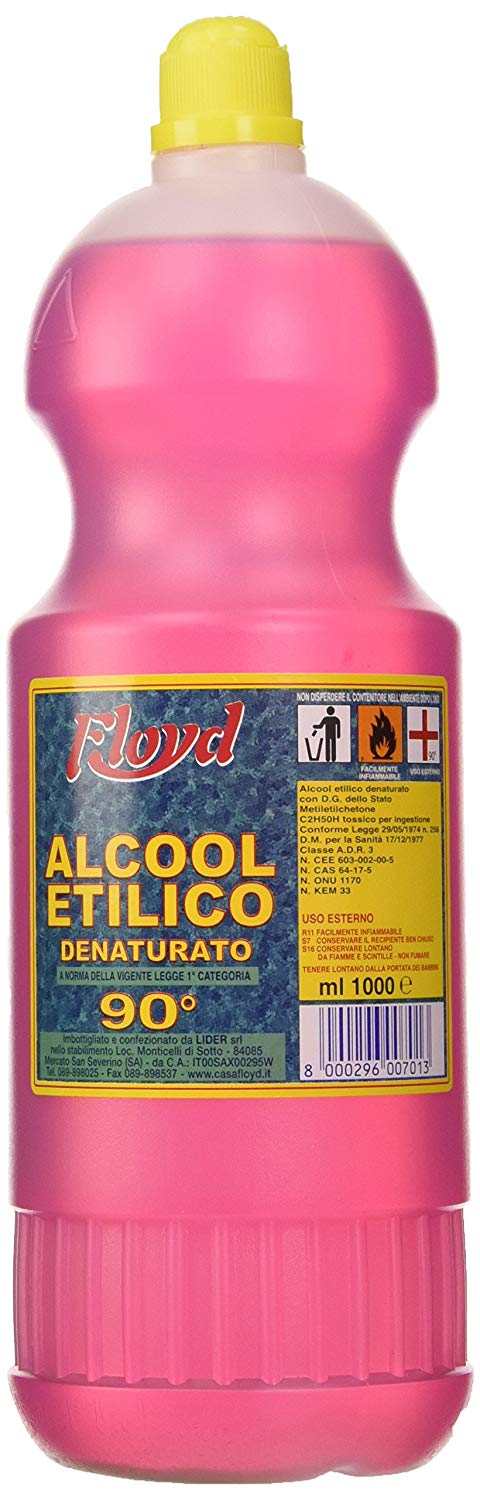 ALCOL ETILICO 90% DENATURATO. L'alcol etilico è uno degli antisettici storicamente più diffusi. È efficace contro batteri, gram positivi e gram negativi virus (solo alcuni tipi come l'herpes, ma non l'epatite), ma non contro protozoi e spore. Il meccanismo d'azione è la denaturazione delle proteine contenute nel microrganismo. L'alcol etilico denaturato (alcol ""rosa"") è un prodotto utilizzato per la pulizia della casa e non destinato ad uso alimentare o farmaceutico. Può essere utilizzato in e